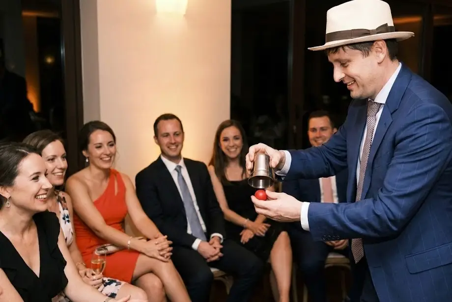 Shaun performing corporate close-up magic at an event in Newport Beach, California